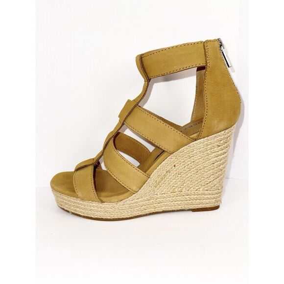 Lucky Brand Strappy Wedge Espadrille Platform Boho Tan Leather Gladiator 8/38 - Picture 9 of 16